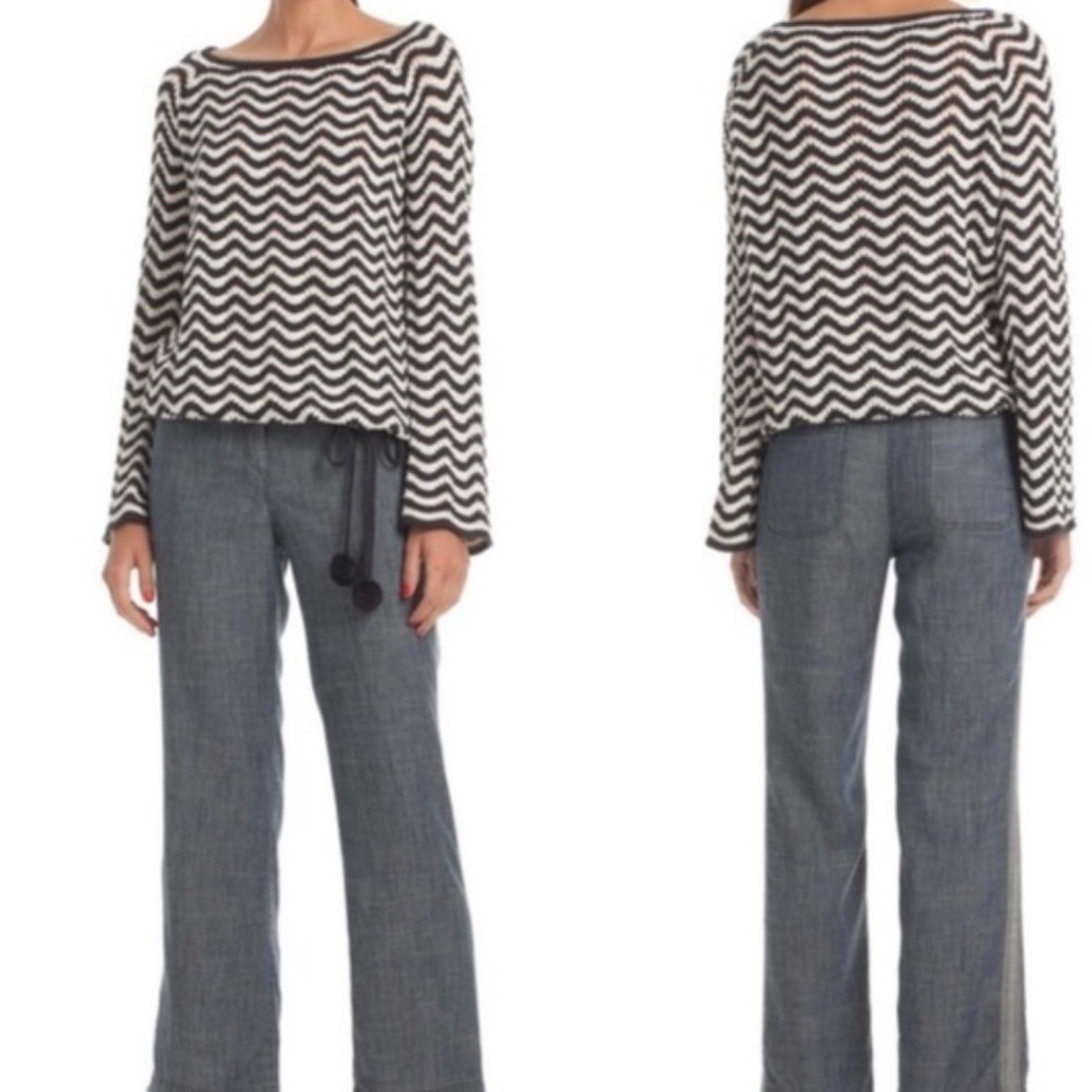 Trina Turk Black and White Chevron Knit Sweater